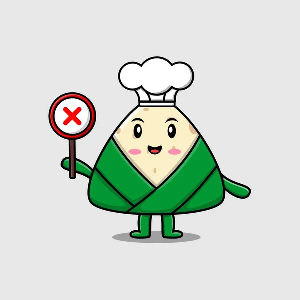 Cute Cartoon Chinese Rice Dumpling Chef Holding Wrong Sign Board — Stockový vektor