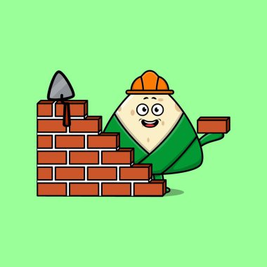 Cute cartoon chinese rice dumpling as mason character in flat modern style design