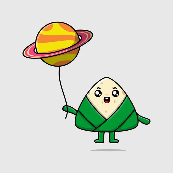 Cute Cartoon Chinese Rice Dumpling Floating Planet Balloon Cartoon Vector — Stockvektor