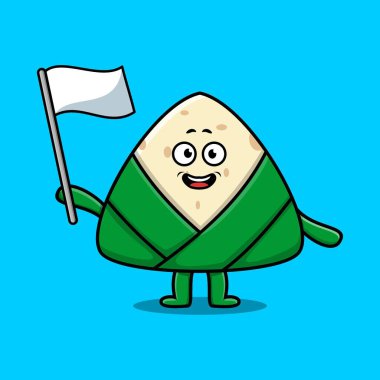 Cute cartoon Chinese rice dumpling mascot character with white flag in modern design