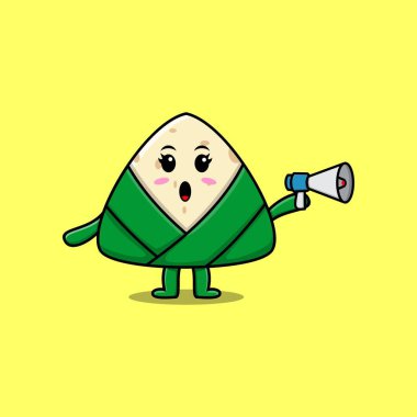 Cute Cartoon chinese rice dumpling character speak with megaphone in flat cartoon style concept
