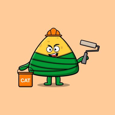 Cute cartoon chinese rice dumpling as a builder character painting in flat modern style design