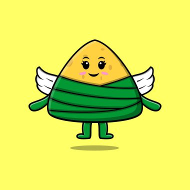 Cute cartoon chinese rice dumpling character wearing wings in modern style design