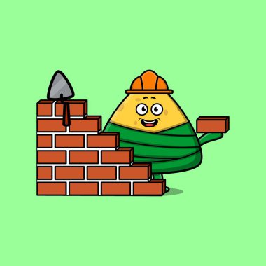 Cute cartoon chinese rice dumpling as mason character in flat modern style design