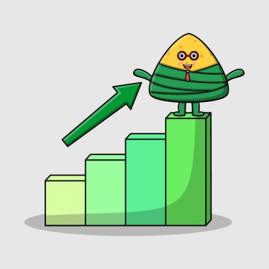 Chinese rice dumpling cute businessman mascot character with a deflation chart cartoon style design
