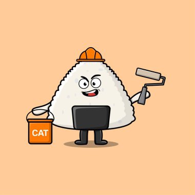 Cute cartoon rice japanese sushi as a builder character painting in flat modern style design