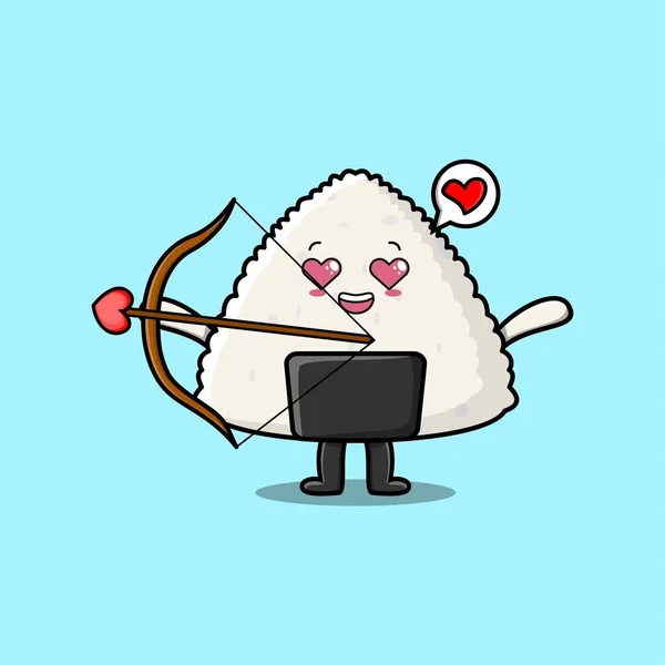 Cute Cartoon Mascot Character Romantic Cupid Rice Japanese Sushi Love — ストックベクタ