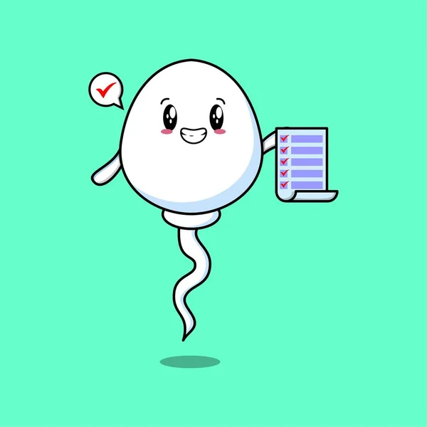 Cute Cartoon Sperm Character Holding Checklist Note Concept Flat Cartoon — Διανυσματικό Αρχείο