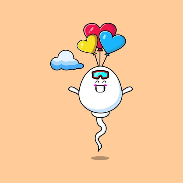 Cute Cartoon Sperm Mascot Skydiving Balloon Happy Gesture Cute Modern — ストックベクタ