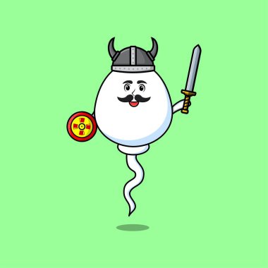 Şirin çizgi film karakteri şapkalı, elinde kılıç ve kalkanla Sperm Viking korsanı