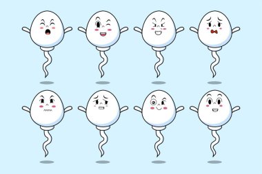 Set kawaii sperm cartoon character with different expressions of cartoon face vector illustrations