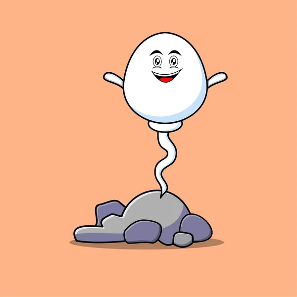 Cute Cartoon Sperm Character Standing Stone Vector Illustration Concept Flat — Vetor de Stock