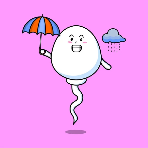 Cute Cartoon Sperm Character Rain Using Umbrella Flat Modern Style — Stockvektor
