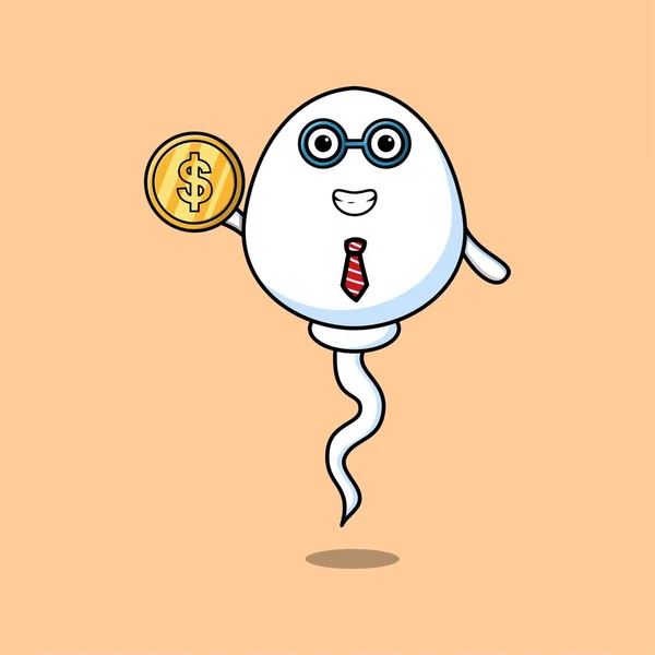 Sperm Successful Businessman Holding Gold Coin Cartoon Vector Image — Wektor stockowy
