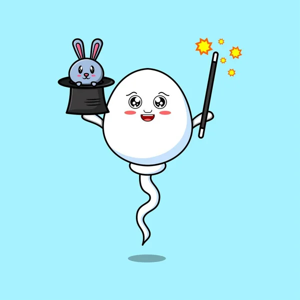 Cute Cartoon Sperm Magician Character Bunny Character Coming Out Magic — Διανυσματικό Αρχείο