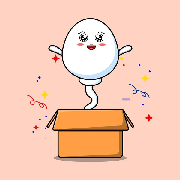 Cute Cartoon Sperm Character Coming Out Box Style Cartoon Vector — Διανυσματικό Αρχείο