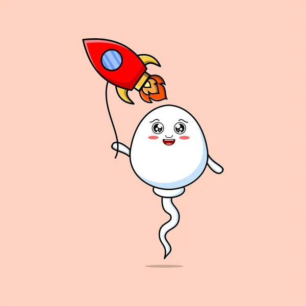 Cute Cartoon Sperm Floating Rocket Balloon Cartoon Vector Illustration — Διανυσματικό Αρχείο