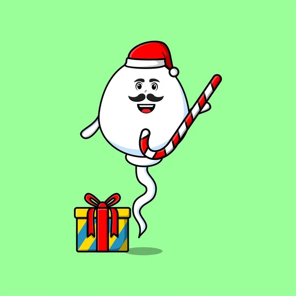 Cute Cartoon Sperm Santa Clause Character Bringing Candy Cane Boxes — Image vectorielle