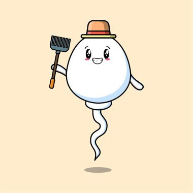 Cute cartoon Agricultural worker sperm with pitchfork vector image cute modern style design