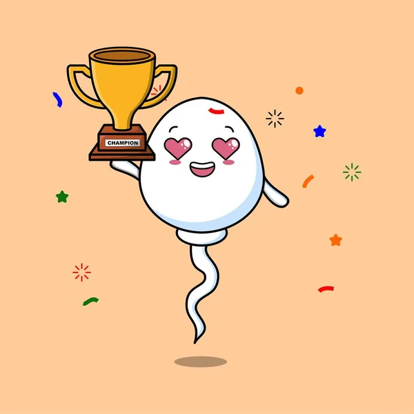 Cute Cartoon Character Illustration Sperm Holding Golden Trophy Happy Gesture — Διανυσματικό Αρχείο