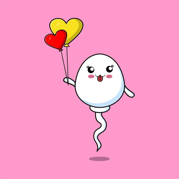 Cute Cartoon Sperm Floating Love Balloon Cartoon Vector Illustration — Stockový vektor