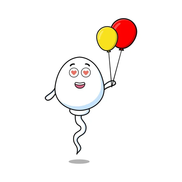 Cute Cartoon Sperm Floating Balloon Cartoon Vector Illustration Concept Flat — ストックベクタ