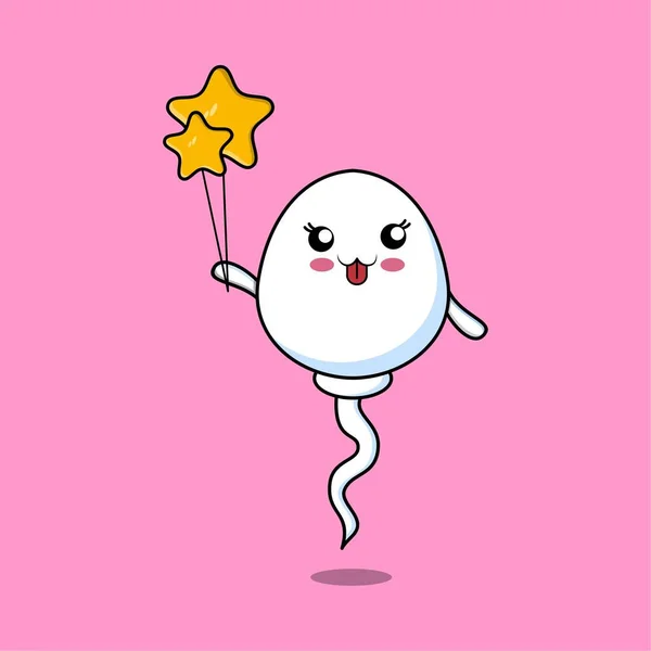 Cute Cartoon Sperm Floating Star Balloon Cartoon Vector Illustration — Stockvector