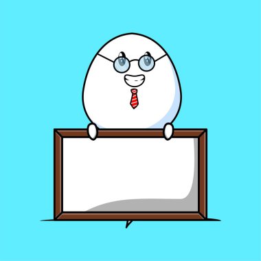Cute cartoon sperm teacher character with big whiteboard in flat cartoon style concept