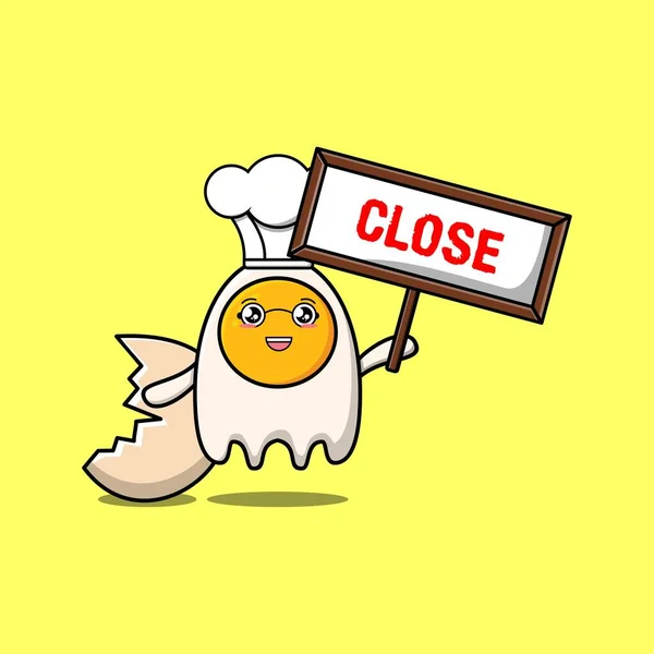 Roztomilý Karikatura Smažené Vejce Chef Znak Držení Zavřít Tabuli Vzory — Stockový vektor