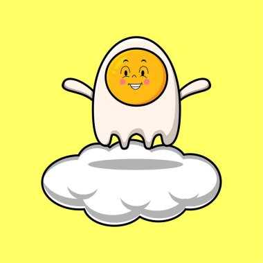 Bulut vektörü illüstrasyonunda duran sevimli kızarmış yumurta karakteri.