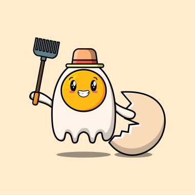 Şirin bir çizgi film. Tarım işçisi, yaba vektör resimli sahanda yumurta. Modern tarz tasarım.