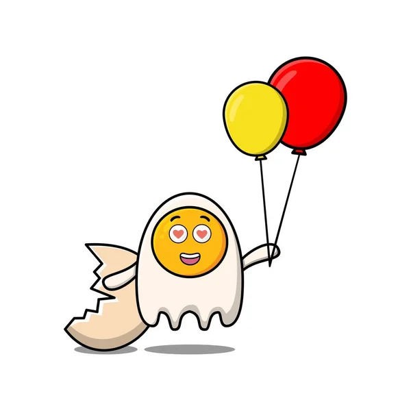Leuke Cartoon Gebakken Eieren Drijven Met Ballon Cartoon Vector Illustratie — Stockvector