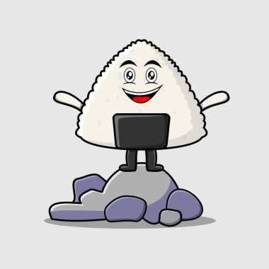 Taş vektör illüstrasyonunda duran şirin çizgi film suşi karakteri konsept düz çizgi film tarzında