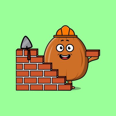 Düz modern tasarım illüstrasyonunda mason karakter rolünde şirin bir çizgi film.