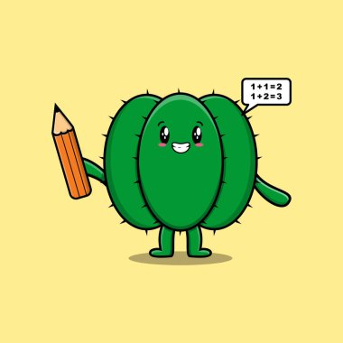 Kaktüs sevimli çizgi film zeki öğrenci düz modern stil tasarımı kalem tasarımı ile