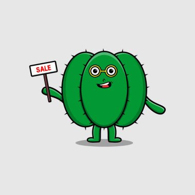 Karpuz karakteri konsept düz çizgi film tarzında satılık tabela tutuyor.