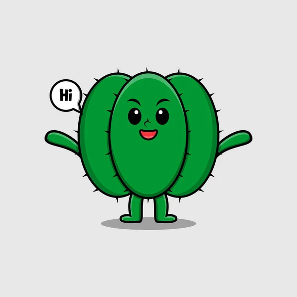 Carino Personaggio Del Cartone Animato Cactus Con Espressione Felice Stile — Vettoriale Stock