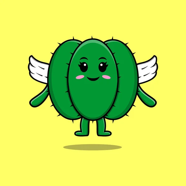 Χαριτωμένο Χαρακτήρα Cactus Κινουμένων Σχεδίων Φορώντας Φτερά Μοντέρνο Στυλ Εικονογράφηση — Διανυσματικό Αρχείο