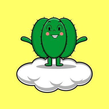 Bulut vektörü illüstrasyonunda duran sevimli çizgi film karakteri.