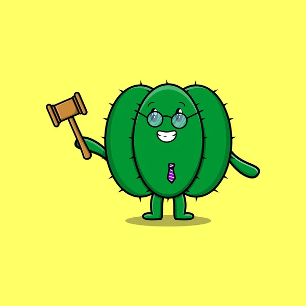 Mascotte Dessin Animé Mignon Personnage Sage Juge Cactus Portant Des — Image vectorielle