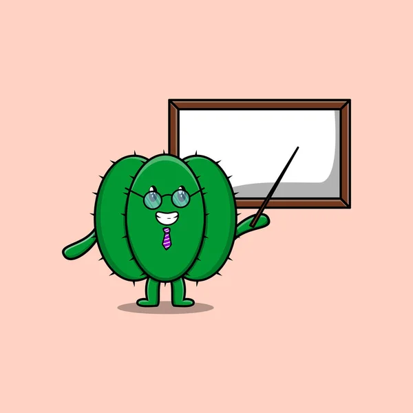 Niedliche Cartoon Wassermelone Lehrer Charakter Unterricht Mit Whiteboard Flachen Cartoon — Stockvektor