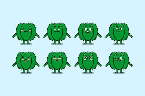 Conjunto Kawaii Cactus Personagem Dos Desenhos Animados Com Expressões Diferentes —  Vetores de Stock
