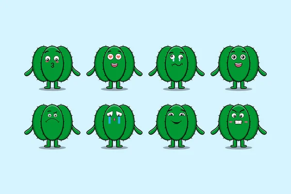 Conjunto Kawaii Cactus Personagem Dos Desenhos Animados Com Expressões Diferentes —  Vetores de Stock