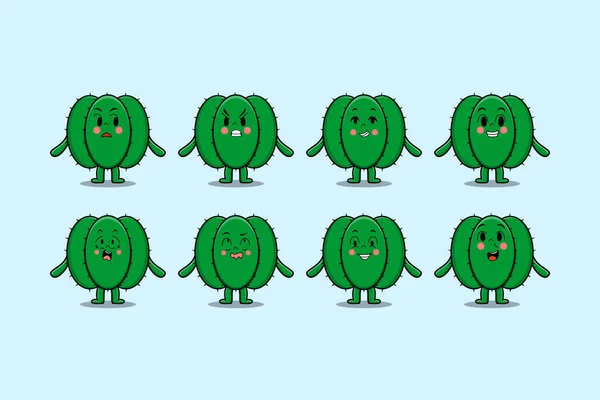 Conjunto Kawaii Cactus Personagem Dos Desenhos Animados Com Expressões Diferentes — Vetor de Stock