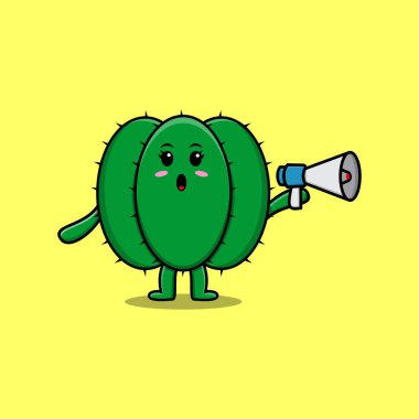 Şirin Kaktüs karakteri megafonla 3 boyutlu karikatür tarzı konuşuyor.