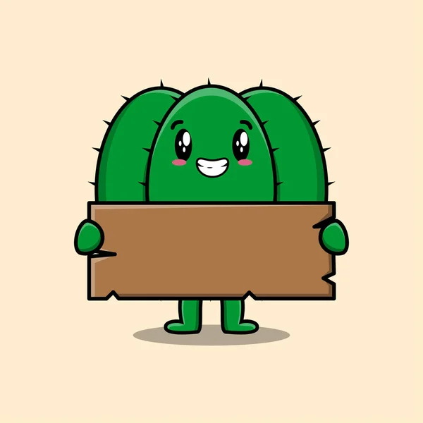 Mignon Personnage Dessin Animé Cactus Tenant Blanc Illustration Icône Vectorielle — Image vectorielle