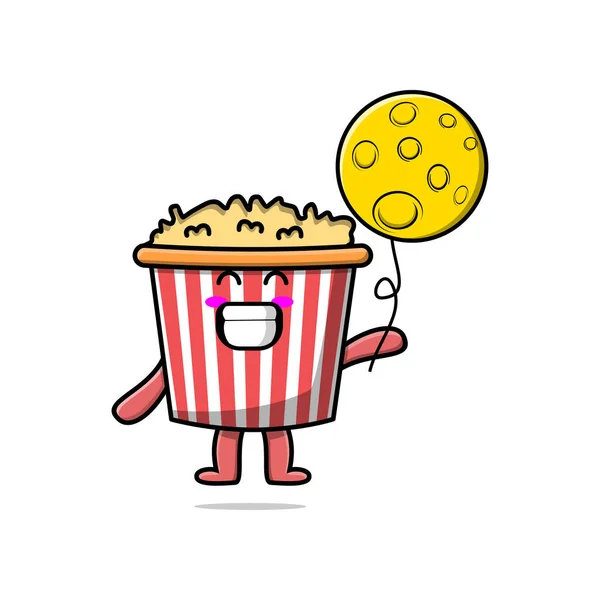 Cute Cartoon Popcorn Floating Moon Balloon Cartoon Vector Illustration — Stock Vector