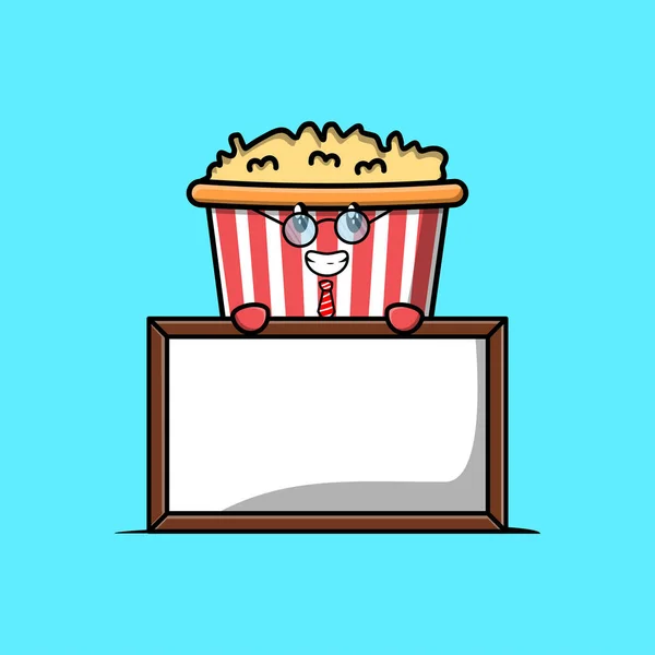 Nette Cartoon Popcorn Lehrerfigur Mit Großem Whiteboard Flachen Cartoon Stil — Stockvektor