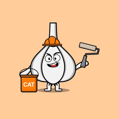 Sarımsak çizgi filmi düz modern tasarım illüstrasyonunda bir müteahhit karakter resmi.