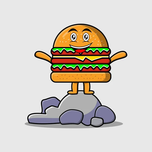 Desenhos Animados Bonitos Burger Personagem Pedra Vetor Ilustração Desenho Animado — Vetor de Stock